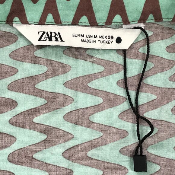 Zara Women's The Lissie Shirt Size Medium Swim Cover Up Tie Front Mint Brown NEW - Picture 9 of 12
